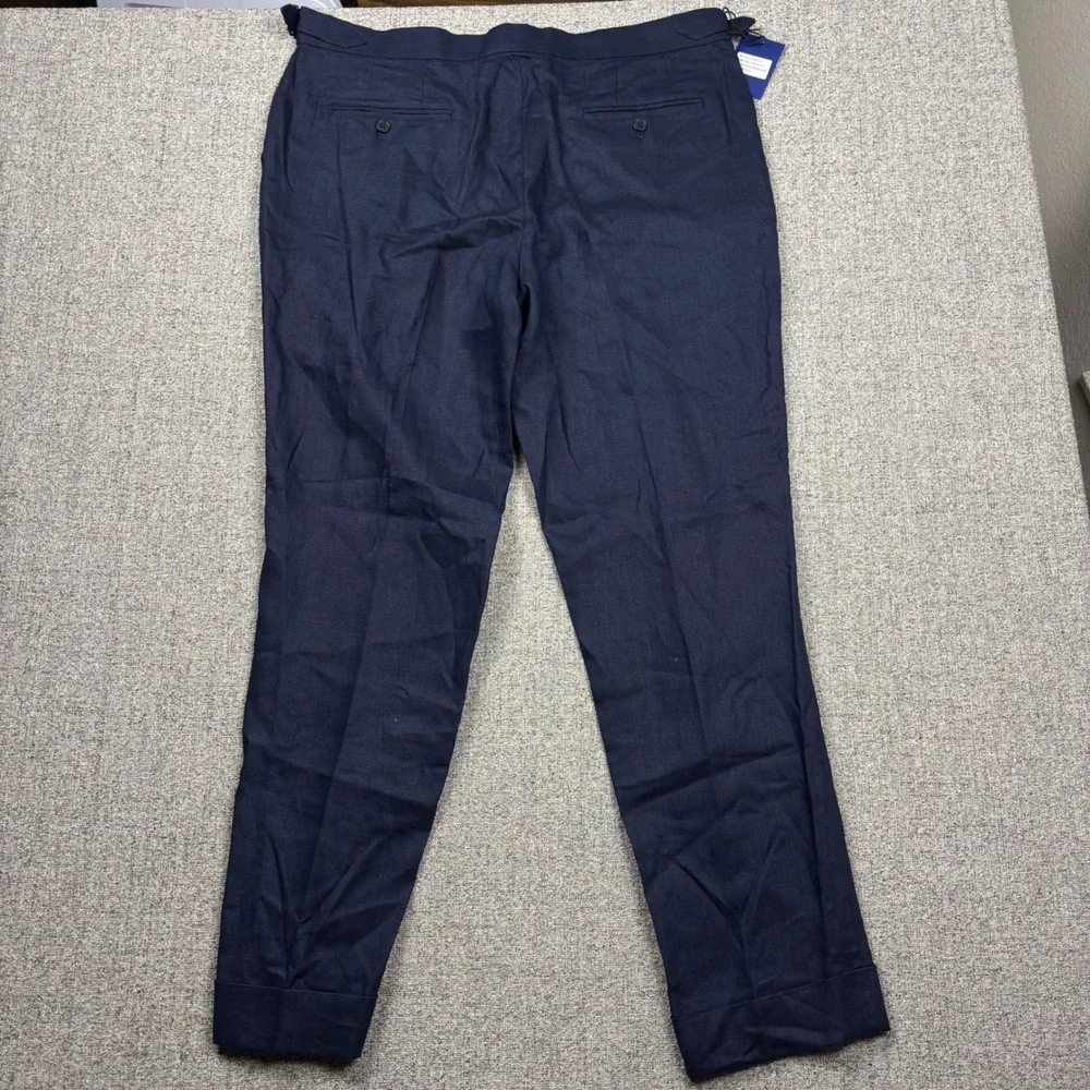 Collars & Co. Trousers Mens 38x32 Amalfi Navy Blue Linen Pleated Side Adjusters